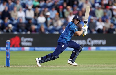 010625 - England v West Indies - 2nd ODI at Sophia Gardens - Joe Root of England hits the ball for four runs