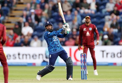 010625 - England v West Indies - 2nd ODI at Sophia Gardens - Adil Rashid of England hits the ball for four runs