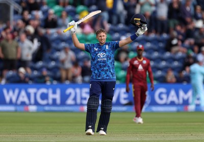 010625 - England v West Indies - 2nd ODI at Sophia Gardens - Joe Root of England celebrates as England win the game, as he becomes England�s highest ever run scorer