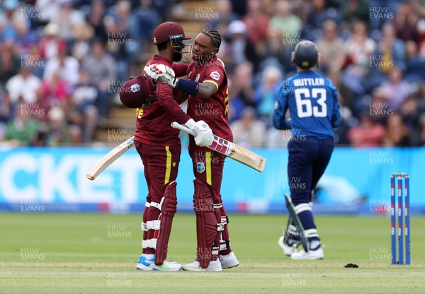 010625 - England v West Indies - 2nd ODI at Sophia Gardens - Keacy Carty of West Indies celebrates scoring a century