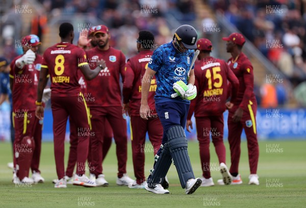 010625 - England v West Indies - 2nd ODI at Sophia Gardens - Jos Buttler of England leaves the field dejected