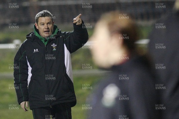06.02.10 England v Wales - Women's - 6 Nations -  Wales coach Jason Lewis makes a point during warm up. 