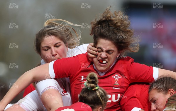 070320 - England Women v Wales Women - 6 Nations Championship - Natalia John of Wales grapples with Poppy Cleall of England