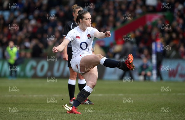 070320 - England Women v Wales Women - 6 Nations Championship - Emily Scarratt of England kicks the conversion