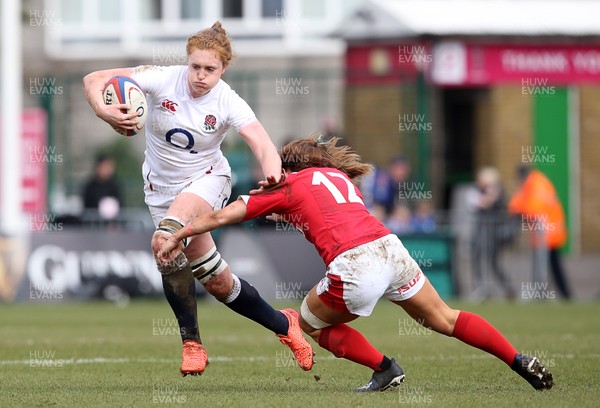 070320 - England Women v Wales Women - 6 Nations Championship - Harriet Millar-Mills of England is tackled by Kerin Lake of Wales