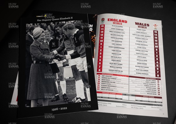 140922 - England Women v Wales Women, Women’s Rugby World Cup Warm-up Match - The match programme with a tribute to HM Queen Elizabeth II