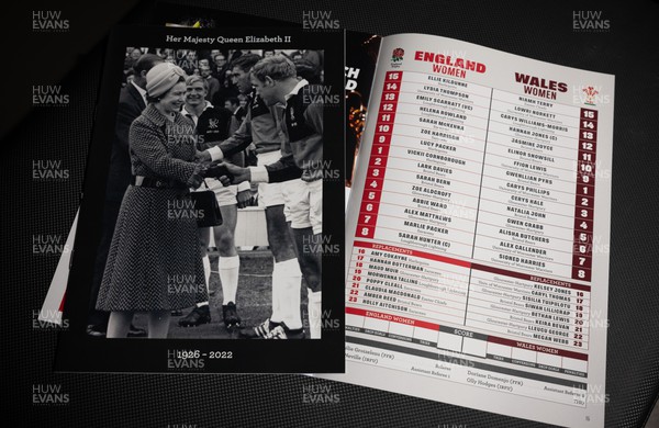 140922 - England Women v Wales Women, Women’s Rugby World Cup Warm-up Match - The match programme with a tribute to HM Queen Elizabeth II