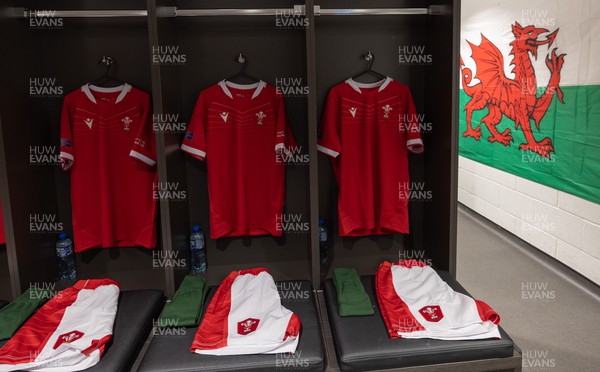 140922 - England Women v Wales Women, Women’s Rugby World Cup Warm-up Match - Match kit hangs in the changing room ahead of the match