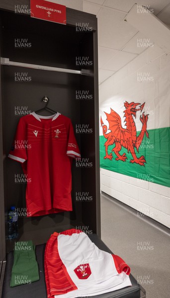 140922 - England Women v Wales Women, Women’s Rugby World Cup Warm-up Match - Match kit hangs in the changing room ahead of the match