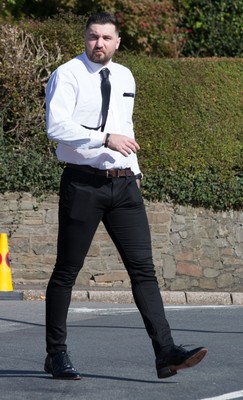 280918 - Enzo Calzaghe Funeral, Newbridge, South Wales - Boxer Nathan Cleverly arrives at the church for the funeral of boxing trainer Enzo Calzaghe