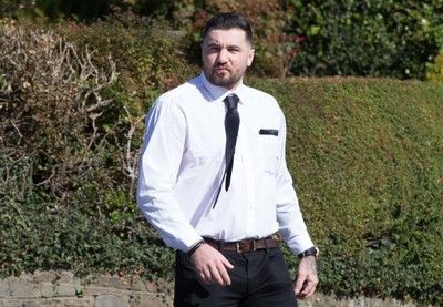 280918 - Enzo Calzaghe Funeral, Newbridge, South Wales - Boxer Nathan Cleverly arrives at the church for the funeral of boxing trainer Enzo Calzaghe