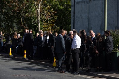 280918 - Enzo Calzaghe Funeral, Newbridge, South Wales - Mourners gather outside the church for the funeral of boxing trainer Enzo Calzaghe