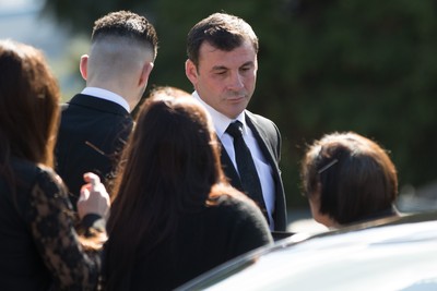 280918 - Enzo Calzaghe Funeral, Newbridge, South Wales - Former World Champion Joe Calzaghe arrives at the church for the funeral of  his father and boxing trainer Enzo Calzaghe