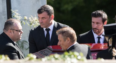 280918 - Enzo Calzaghe Funeral, Newbridge, South Wales - Former World Champion Joe Calzaghe arrives at the church for the funeral of  his father and boxing trainer Enzo Calzaghe