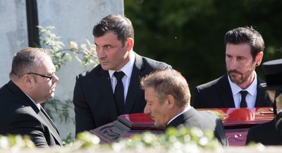 280918 - Enzo Calzaghe Funeral, Newbridge, South Wales - Former World Champion Joe Calzaghe arrives at the church for the funeral of  his father and boxing trainer Enzo Calzaghe