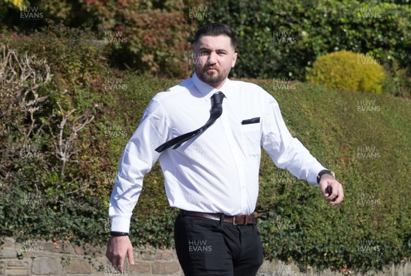 280918 - Enzo Calzaghe Funeral, Newbridge, South Wales - Boxer Nathan Cleverly arrives at the church for the funeral of boxing trainer Enzo Calzaghe
