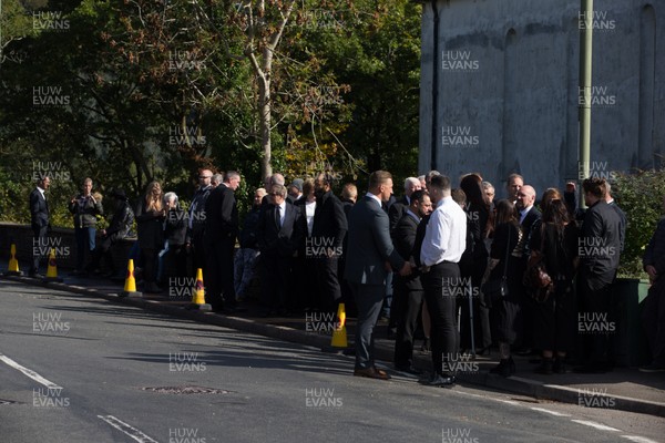 280918 - Enzo Calzaghe Funeral, Newbridge, South Wales - Mourners gather outside the church for the funeral of boxing trainer Enzo Calzaghe