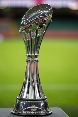 220525 - The EPCR Challenge Cup trophy at the Principality Stadium ahead of the 2025 Final between Bath Rugby and Lyon Olympique Universitaire