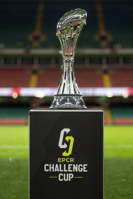 220525 - The EPCR Challenge Cup trophy at the Principality Stadium ahead of the 2025 Final between Bath Rugby and Lyon Olympique Universitaire
