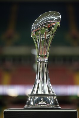 220525 - The EPCR Challenge Cup trophy at the Principality Stadium ahead of the 2025 Final between Bath Rugby and Lyon Olympique Universitaire