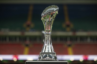 220525 - The EPCR Challenge Cup trophy at the Principality Stadium ahead of the 2025 Final between Bath Rugby and Lyon Olympique Universitaire