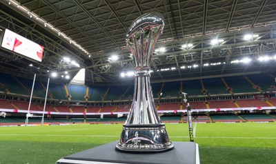 220525 - The EPCR Challenge Cup trophy at the Principality Stadium ahead of the 2025 Final between Bath Rugby and Lyon Olympique Universitaire