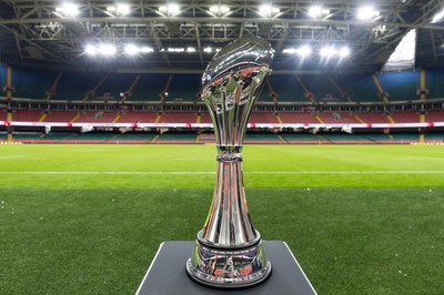 220525 - The EPCR Challenge Cup trophy at the Principality Stadium ahead of the 2025 Final between Bath Rugby and Lyon Olympique Universitaire