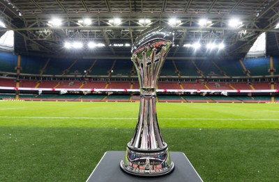 220525 - The EPCR Challenge Cup trophy at the Principality Stadium ahead of the 2025 Final between Bath Rugby and Lyon Olympique Universitaire