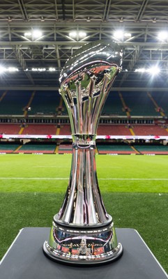 220525 - The EPCR Challenge Cup trophy at the Principality Stadium ahead of the 2025 Final between Bath Rugby and Lyon Olympique Universitaire