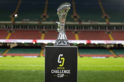 220525 - The EPCR Challenge Cup trophy at the Principality Stadium ahead of the 2025 Final between Bath Rugby and Lyon Olympique Universitaire