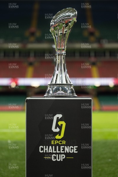 220525 - The EPCR Challenge Cup trophy at the Principality Stadium ahead of the 2025 Final between Bath Rugby and Lyon Olympique Universitaire