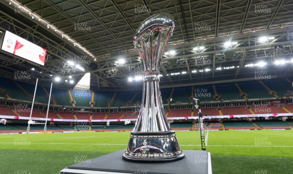 220525 - The EPCR Challenge Cup trophy at the Principality Stadium ahead of the 2025 Final between Bath Rugby and Lyon Olympique Universitaire
