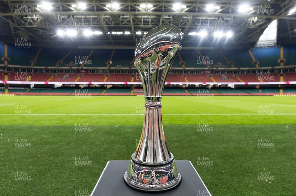 220525 - The EPCR Challenge Cup trophy at the Principality Stadium ahead of the 2025 Final between Bath Rugby and Lyon Olympique Universitaire