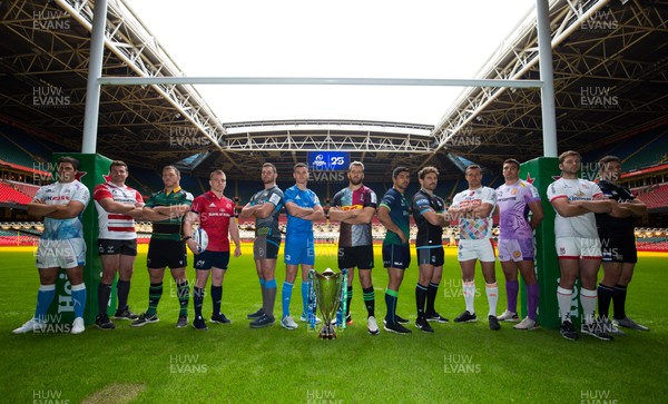 061119 - EPCR 2019-20 Season Launch, Principality Stadium - Players from the Gallagher Premiership and PRO14 clubs in the Champions Cup and Ellis Jenkins of Cardiff Blues representing the clubs in the Challenge Cup, at the 2019-20 season launch of the Heineken Champions Cup and Challenge Cup for Gallagher Premiership Rugby and PRO14 Clubs