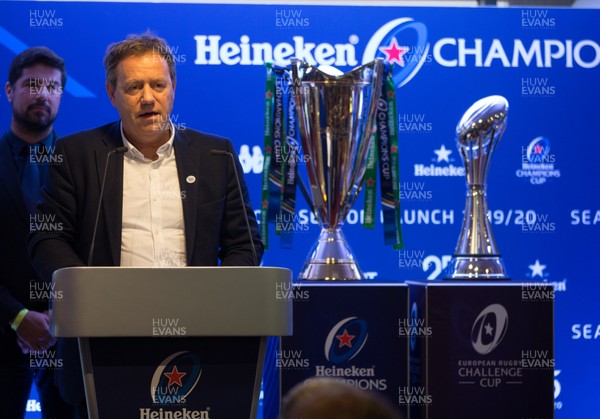 061119 - EPCR 2019-20 Season Launch, Principality Stadium - Simon Halliday, Chairman EPCR, addresses players, coaches and media at the 2019-20 season launch of the Heineken Champions Cup and Challenge Cup for Gallagher Premiership Rugby and PRO14 Clubs