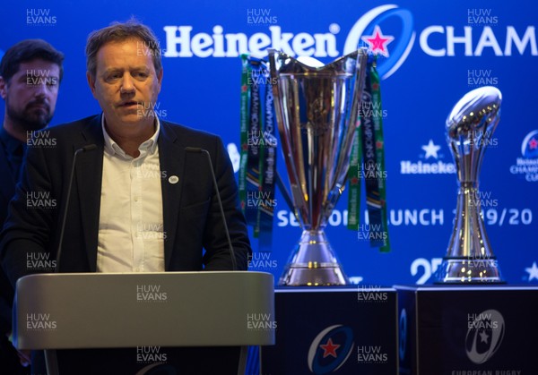 061119 - EPCR 2019-20 Season Launch, Principality Stadium - Simon Halliday, Chairman EPCR, addresses players, coaches and media at the 2019-20 season launch of the Heineken Champions Cup and Challenge Cup for Gallagher Premiership Rugby and PRO14 Clubs