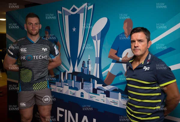061119 - EPCR 2019-20 Season Launch, Principality Stadium -  Ospreys coach Allen Clarke with Dan Lydiate at the 2019-20 season launch of the Heineken Champions Cup and Challenge Cup for Gallagher Premiership Rugby and PRO14 Clubs