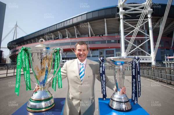 170713 - ERC 2014 Finals Announcement, Millennium Stadium, Cardiff -The announcement that the ERC 2014 Finals will be staged in Cardiff Pictured with the Heineken Cup and the Amlin Challenge Cup at the Millennium Stadium is Roger Lewis, WRU Group Chief ExecutivePicture issued for free editorial use by the ERC by Huw Evans Agency, Cardiff