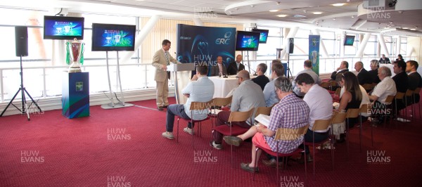 170713 - ERC 2014 Finals Announcement, Millennium Stadium, Cardiff -The announcement that the ERC 2014 Finals will be staged in Cardiff Pictured speaking during the press conference at the Millennium Stadium is Roger Lewis, WRU Group Chief ExecutivePicture issued for free editorial use by the ERC by Huw Evans Agency, Cardiff