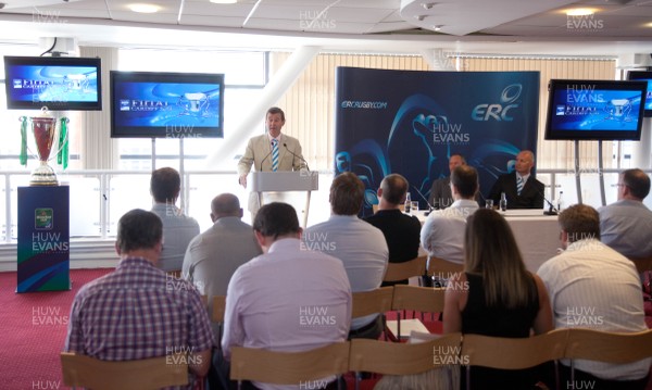 170713 - ERC 2014 Finals Announcement, Millennium Stadium, Cardiff -The announcement that the ERC 2014 Finals will be staged in Cardiff Pictured speaking during the press conference at the Millennium Stadium is Roger Lewis, WRU Group Chief ExecutivePicture issued for free editorial use by the ERC by Huw Evans Agency, Cardiff