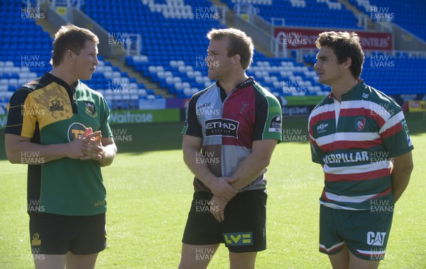 29.09.09 - Heineken Cup Launch 2009/2010 - Dylan Hartley of Northampton, Will Skinner of Harlequins and Harry Ellis of Leicester chat at todays launch. ***ERC RELEASE PICTURES*** 