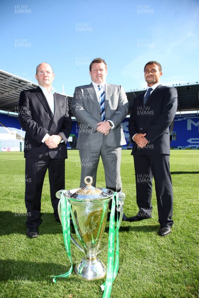 29.09.09 - ERC Heineken Cup Season launch, Madejski Stadium, Reading. Coaches of the teams who will compete in Pool 5 of the 2009/10 Heineken Cup, at the launch at The Madejski Stadium, Reading. Left to right, Mark Evans CEO of Harlequins, Dai Young of Cardiff Blues and Jason Robinson of Sale Sharks. ***ERC RELEASE PICTURES***   