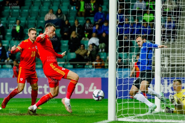 111021 - Estonia & Wales - Group E 2022 FIFA World Cup European Qualifier - Wales' Kieffer Moore scores a goal to make it 1-0