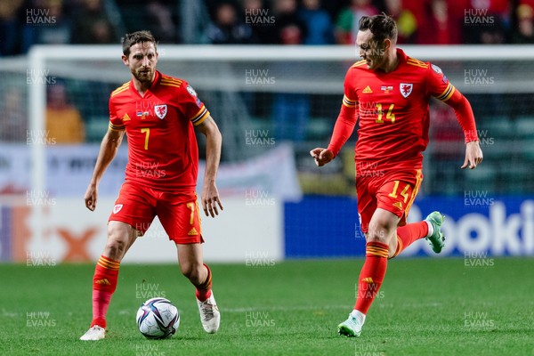 111021 - Estonia & Wales - Group E 2022 FIFA World Cup European Qualifier - Wales' Joe Allen and Wales' Connor Roberts