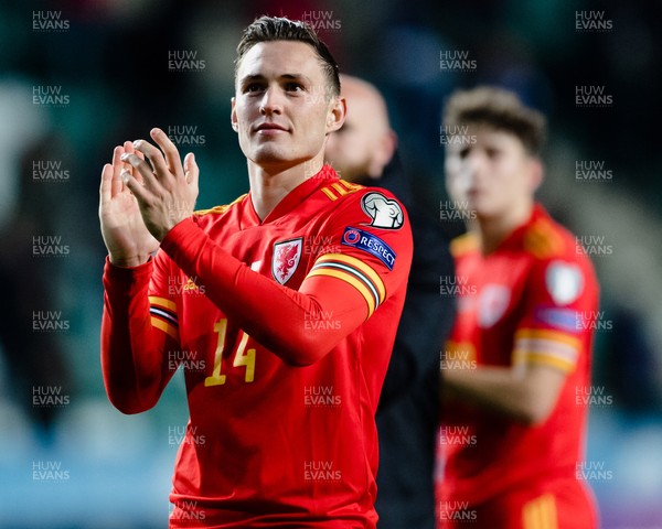 111021 - Estonia & Wales - Group E 2022 FIFA World Cup European Qualifier - Wales' Connor Roberts applauds the fans