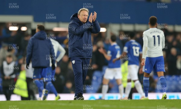 241118 - Everton v Cardiff City - Premier League -  Manager Neil Warnock of Cardiff salutes the travelling fans at the end of the match