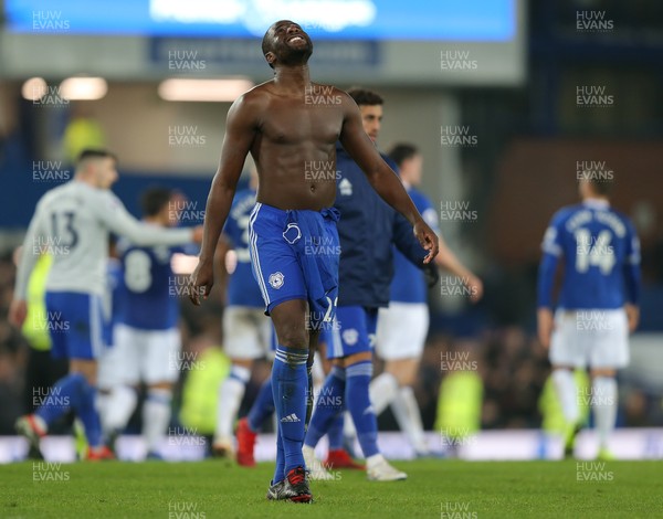 241118 - Everton v Cardiff City - Premier League -  Sol Bamba of Cardiff salutes the travelling fans