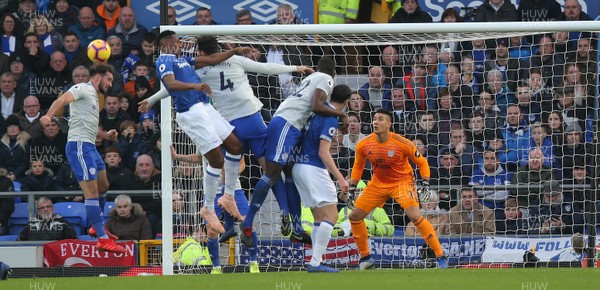 241118 - Everton v Cardiff City - Premier League -  Sean Morrison of Cardiff saves from Everton attack