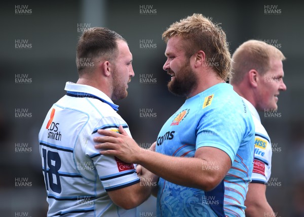 180818 - Exeter Chiefs v Cardiff Blues - Preseason Friendly - Dillon Lewis of Cardiff Blues and Tomas Francis of Exeter