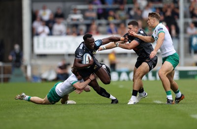 110525 - Exeter Chiefs v Northampton Saints - Gallagher Premiership - Paul Brown-Bampoe of Exeter is tackled by Jake Garside of Northampton 
